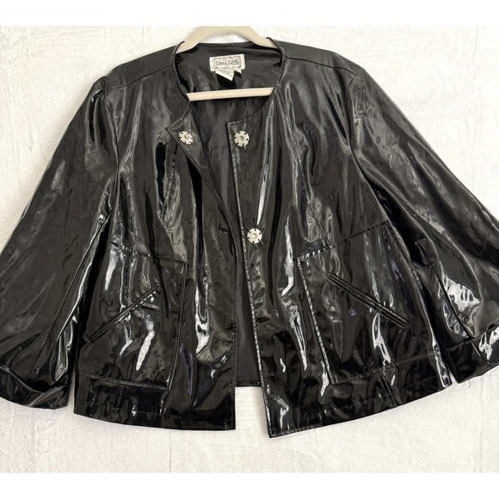 Live a Little Patent Shiny Vinyl Faux Leather Wet‎ Look Jacket Women's L Black